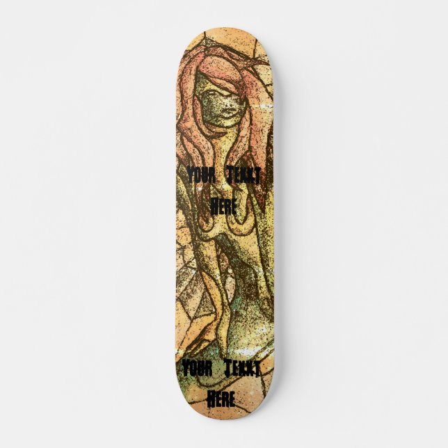 colourful street art style abstract lady retro skateboard (Front)