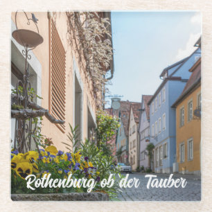 Colourful street in Rothenburg ob der Tauber Glass Coaster