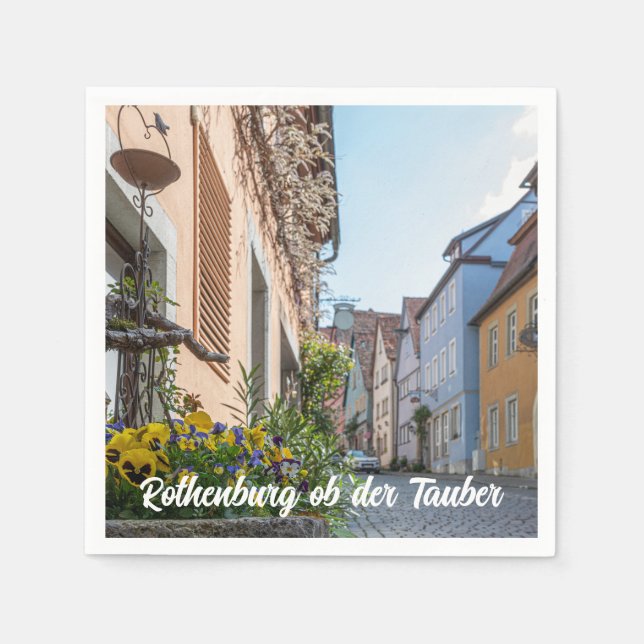 Colourful street in Rothenburg ob der Tauber Napkin (Front)