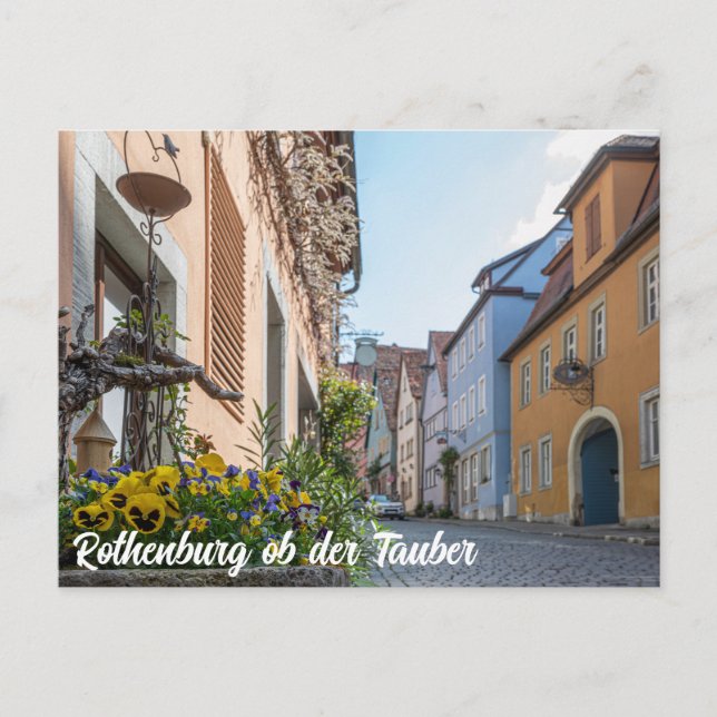 Colourful street in Rothenburg ob der Tauber Postcard (Front)