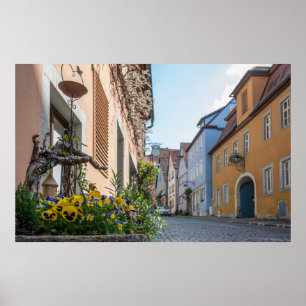 Colourful street in Rothenburg ob der Tauber Poster