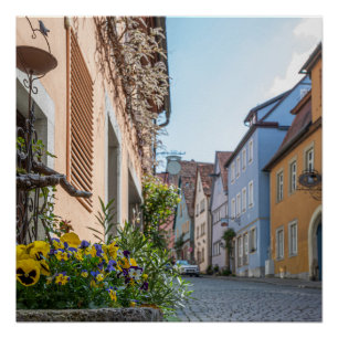 Colourful street in Rothenburg ob der Tauber Poster