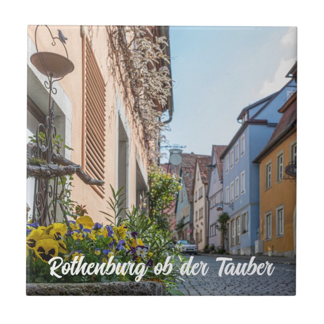 Colourful street in Rothenburg ob der Tauber Tile (Front)