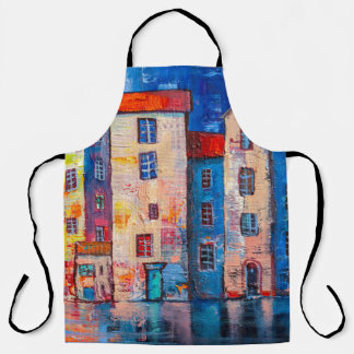 Colourful Street Panorama Impressionist Art Apron
