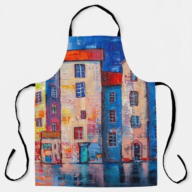 Colourful Street Panorama Impressionist Art Apron (Front)