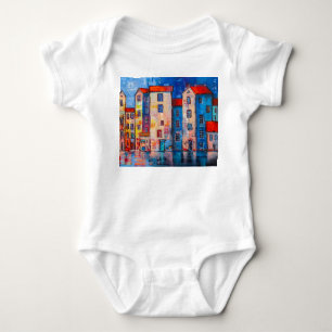 Colourful Street Panorama Impressionist Art Baby Bodysuit