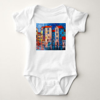 Colourful Street Panorama Impressionist Art Baby Bodysuit