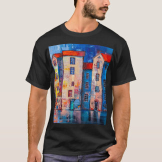 Colourful Street Panorama Impressionist Art T-Shirt
