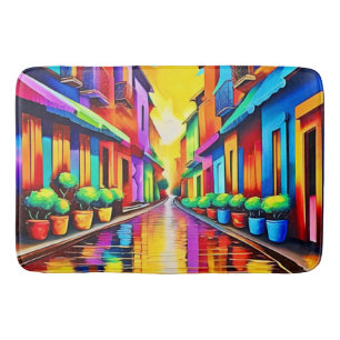 Colourful Street Scene Art Bath Mat