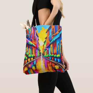 Colourful Street Scene Art Tote Bag