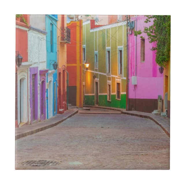 Colourful street scene tile (Front)