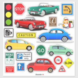 Colourful Street Signs and Motorcars Contour