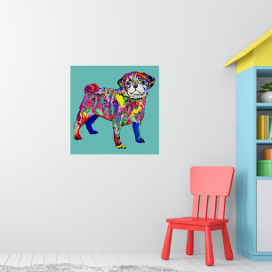 Colourful street style pug dog poster