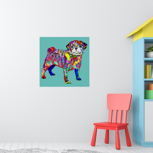 Colourful street style pug dog poster (Nursery 1)