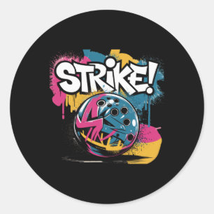Colourful Strike Bowling Ll  Classic Round Sticker
