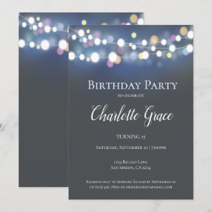 Colourful String Lights Birthday Party Invitation
