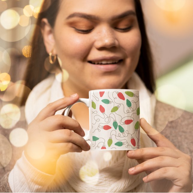 Colourful String Lights Christmas Pattern Coffee Mug (Fun Christmas Mug)