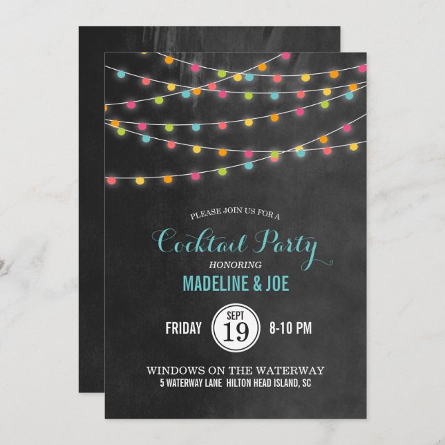 Colourful String Lights Cocktail Party Invitation (Front/Back)