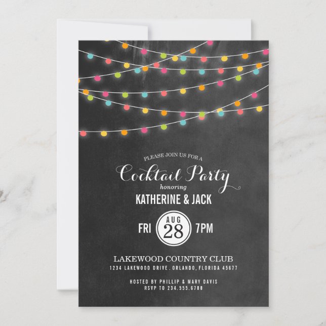 Colourful String Lights Cocktail Party Invitation (Front)