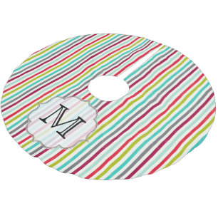 Colourful Strip Stripes Monogram Initial Tree Skir Brushed Polyester Tree Skirt