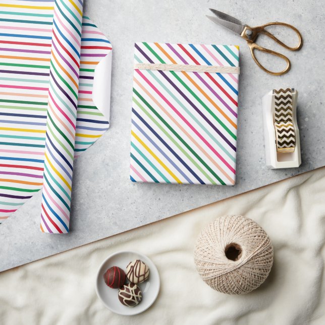 Colourful Stripe Art Pattern On Crisp White Wrapping Paper (Crafts)