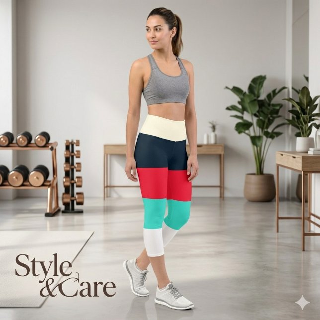 Colourful Stripe Capri Leggings Trendy Activewear (Colorful Stripe Capri Leggings Trendy Activewear)