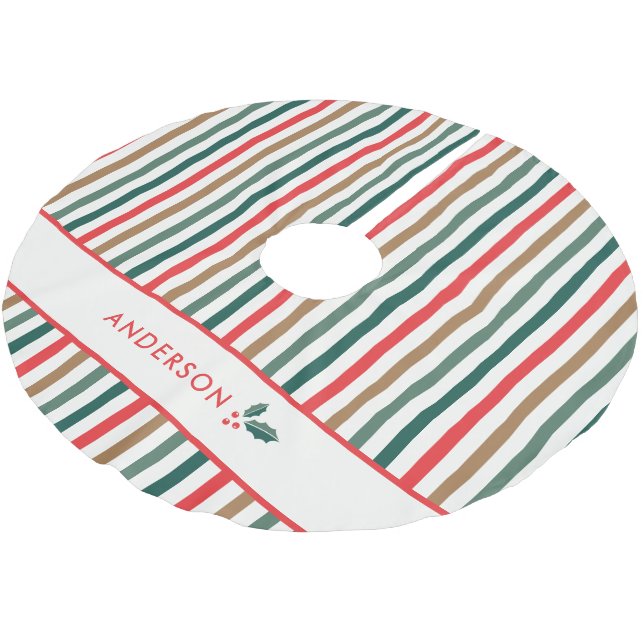 Colourful Stripe Monogram Name Brushed Polyester Tree Skirt (Angled)