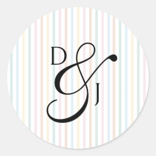 Colourful Stripe Monogram Script Ampersand Wedding Classic Round Sticker