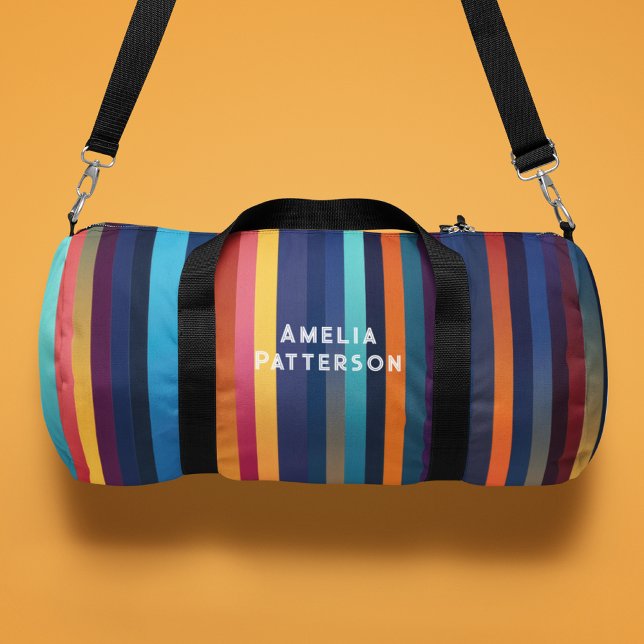 Colourful Stripe Pattern Personalised Name Duffle Bag (Creator Uploaded)