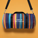 Colourful Stripe Pattern Personalised Name Duffle Bag<br><div class="desc">Colourful Stripe Pattern Personalised Name Duffle Bag Gym Bag Sports Bag features a modern colourful striped pattern. Personalised with your name in modern script typography. Make a great gift for birthday, Christmas, holidays, Mother's Day and back to school. Perfect for sports, gym, travel and more. Designed by ©2024 Evco Studio...</div>