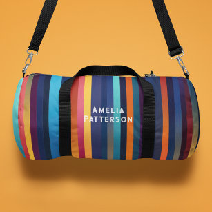 Colourful Stripe Pattern Personalised Name Duffle Bag
