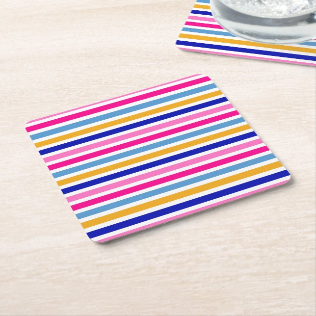 Colourful Stripe Pattern Vivid Party  Square Paper Coaster (Angled)