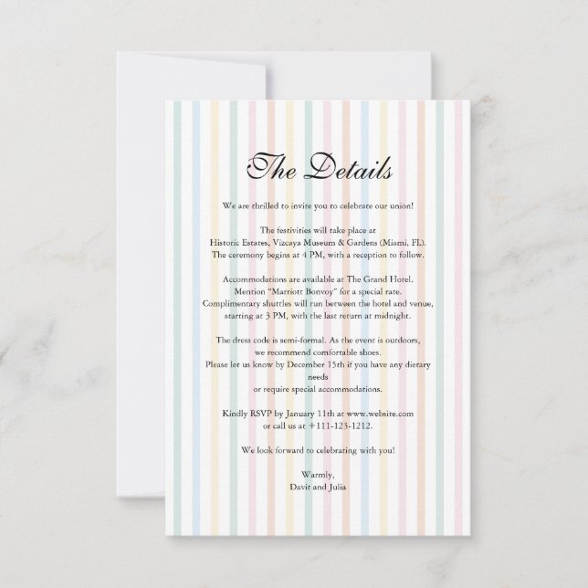 Colourful Stripe Wedding Details Photo Enclosure C RSVP Card (Front)