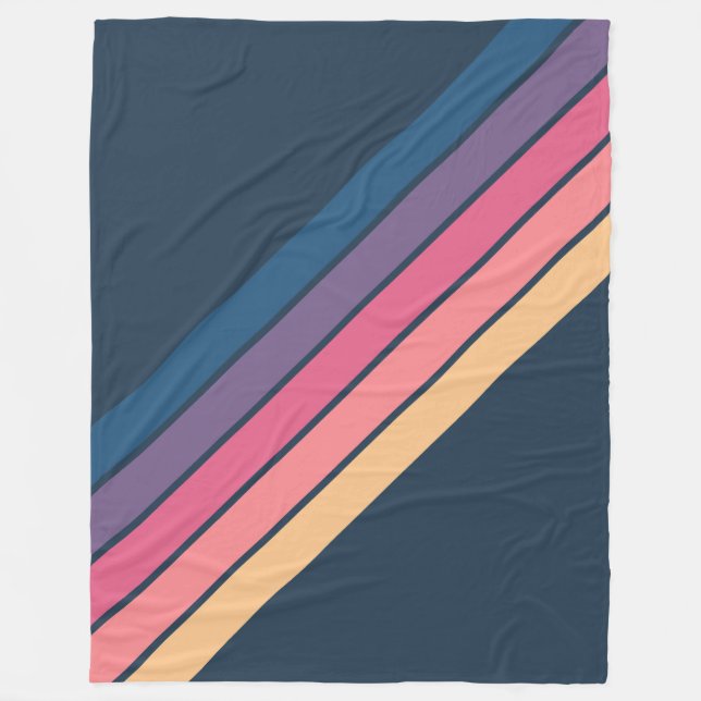 Colourful Striped 70s 80s Classic Retro Stripes Fleece Blanket (Front)