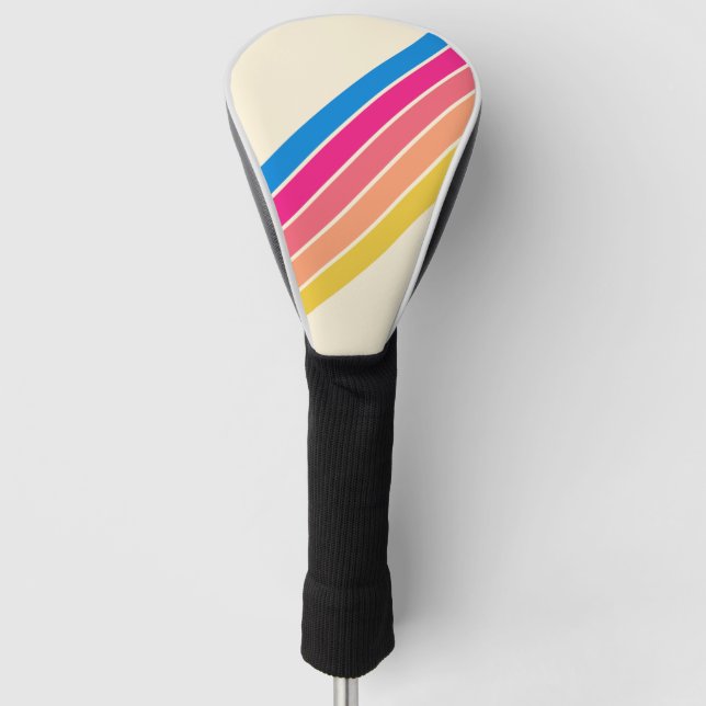 Colourful Striped 70s 80s Classic Retro Stripes Golf Head Cover (Front)