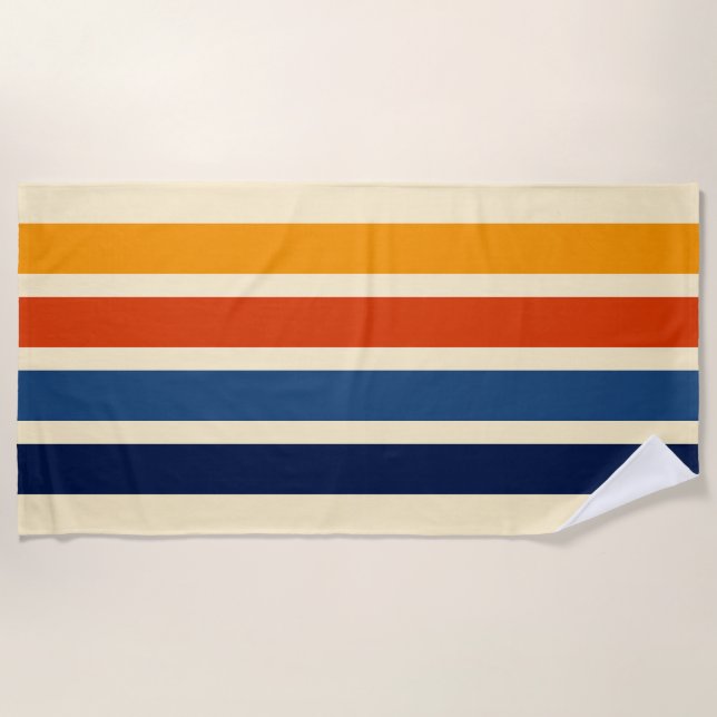 Colourful Striped 70s 80s Retro Racing Stripes Beach Towel (Front)