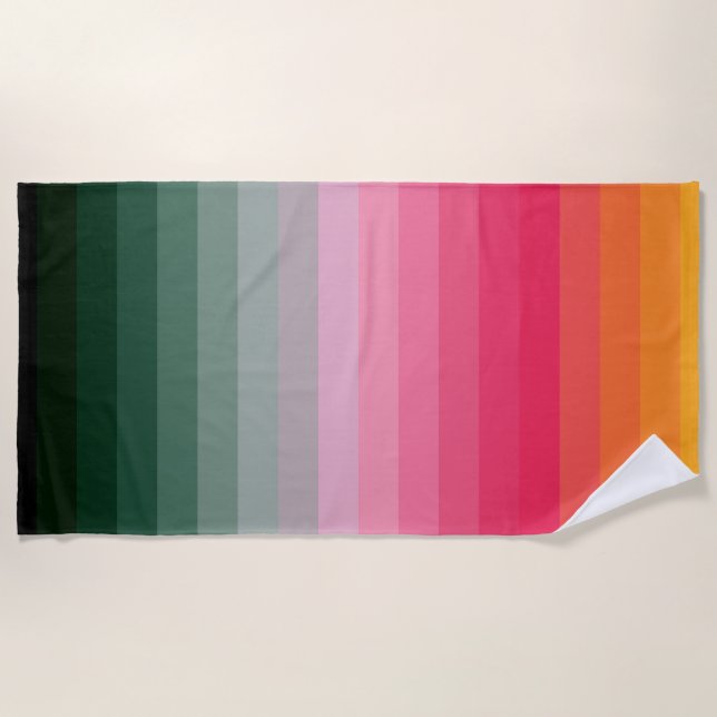 Colourful Striped 70s 80s Retro Rainbow Stripes Beach Towel (Front)