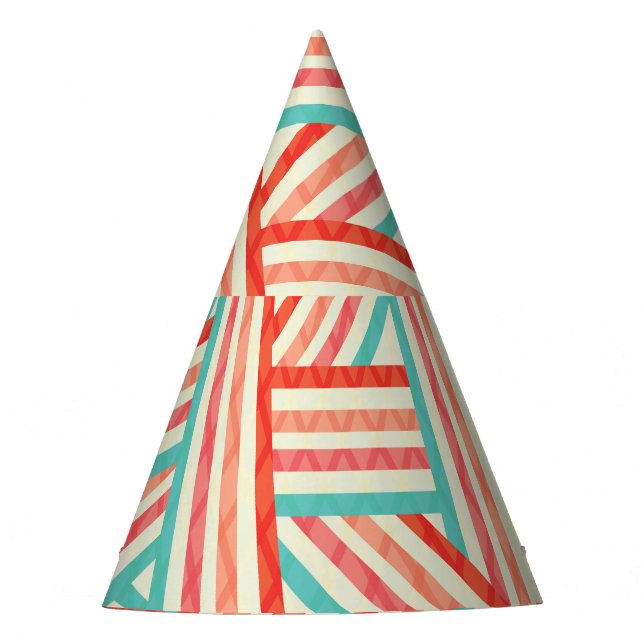 Colourful Striped Abstract Pattern Party Hat (Front)