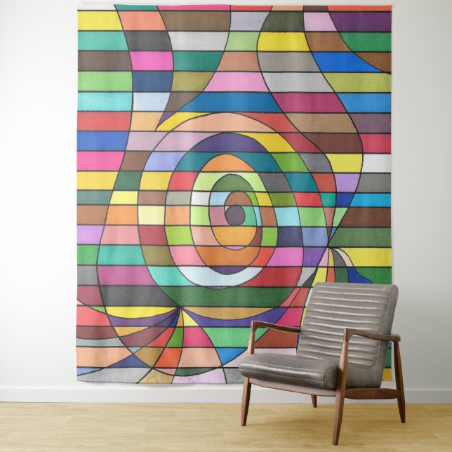 Colourful Striped Abstract with Spiral Centre Tapestry (In Situ)