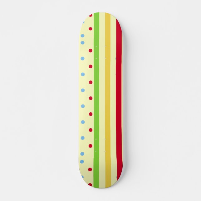 Colourful Striped and Polka Dots Skateboard (Front)