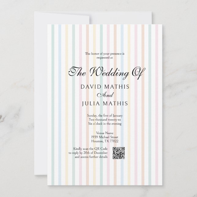 Colourful Striped Country Club Style Sage Wedding Invitation (Front)