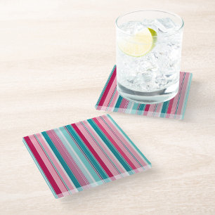 Colourful Striped Fabric Art Glass Coaster