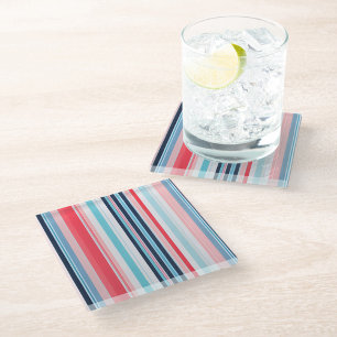 Colourful Striped Fabric Art Glass Coaster