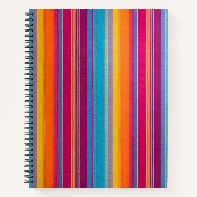 Colourful Striped Fabric Art Spiral Notebook (Front)