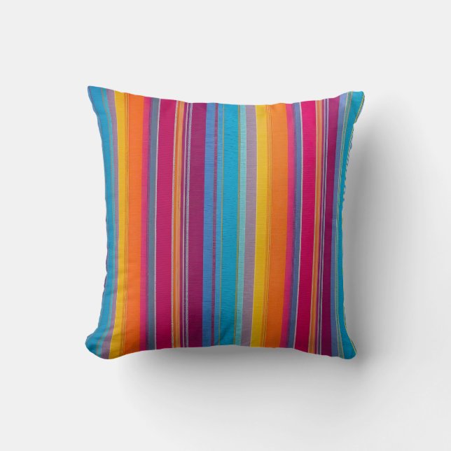 Colourful Striped Fabric Art Square Throw Pillow (Front)