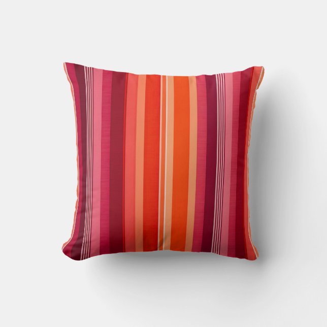 Colourful Striped Fabric Art Square Throw Pillow (Front)