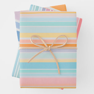 Colourful Striped Fabric Art Wrapping Paper Sheets