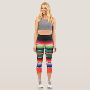 Colourful Striped Mexican blanket print Capri Leggings