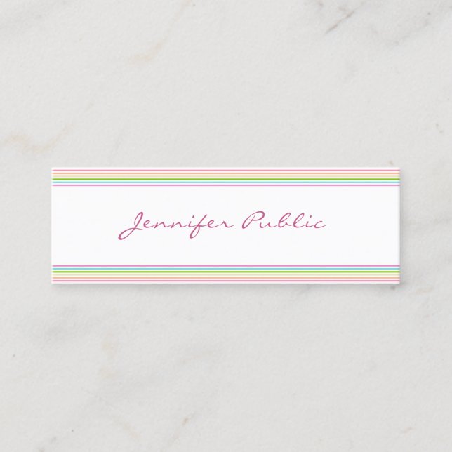 Colourful Striped Modern Minimalist Template Mini Business Card (Front)