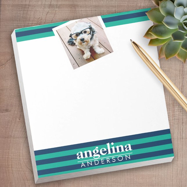 Colourful Striped Pattern Custom Name and Photo Notepad (Personalized Notepad - a fun gift or useful promotional product)